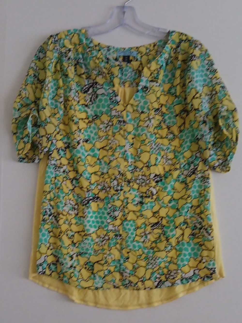 Cynthia Rowley Yellow and Teal Floral FRING-Sleeve Tunic Blouse SIZE M